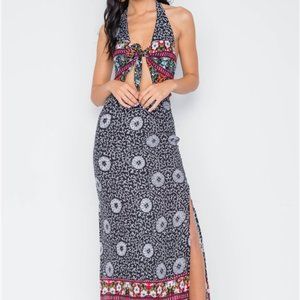 BUY 2 GET ONE FREE SALE Open Back Tie Front Side Slit Maxi Dress